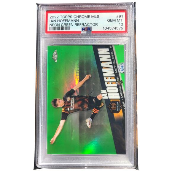2022 Topps Chrome MLS Neon Green Lava #91 Ian Hoffmann Dynamo /99 PSA 10 GemMint - Picture 1 of 5